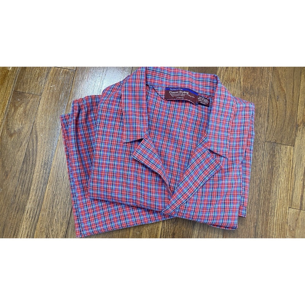 Vintage JC Penney Pajamas Mens Lightweight Button Up Long Sleeve Plaid 2-Piece